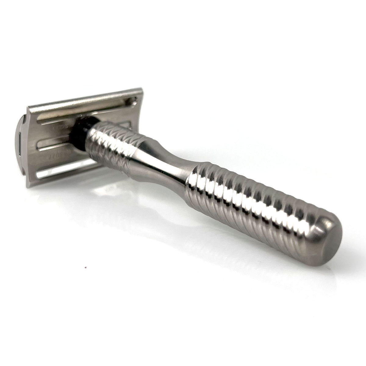 Chiseled Face Legacy Razor - Raw Finish Titanium, Pineapple Twist Handle