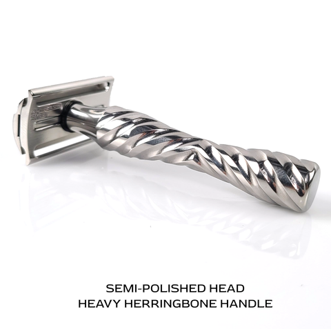 Titanium Legacy Razor - Polished Presentation Edition - Herringbone Handle