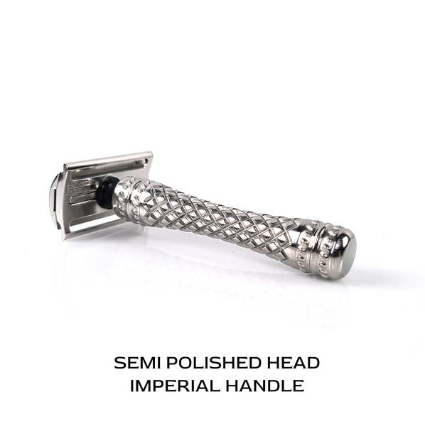 Chiseled Face Legacy Razor - Raw Finish Titanium, Pineapple Twist Hand