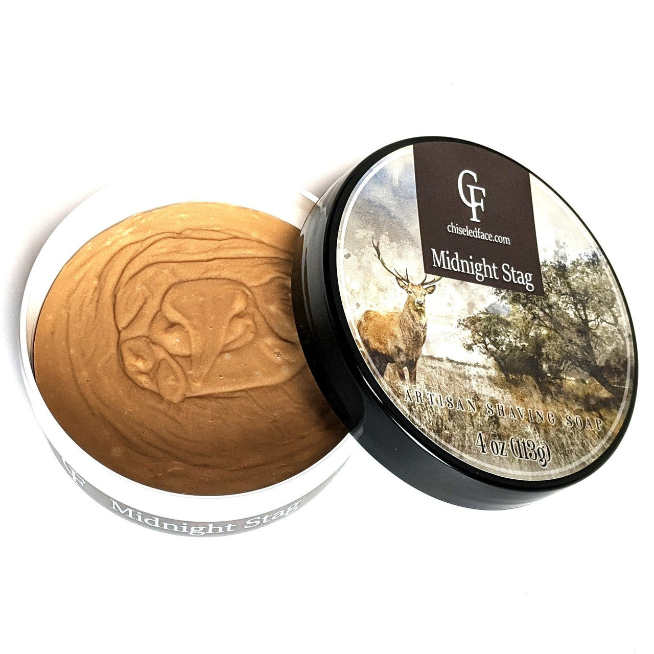 Silk Tallow Shave Soap - Midnight Stag - Chiseled Face